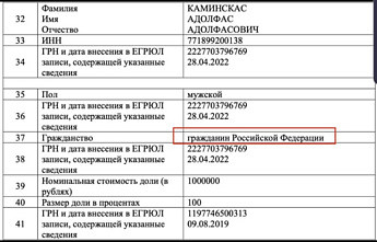 Išrašas iš Rusijos registrų apie pasikeitusią A. Kaminsko pilietybę Išrašas iš Rusijos registrų apie pasikeitusią A. Kaminsko pilietybę