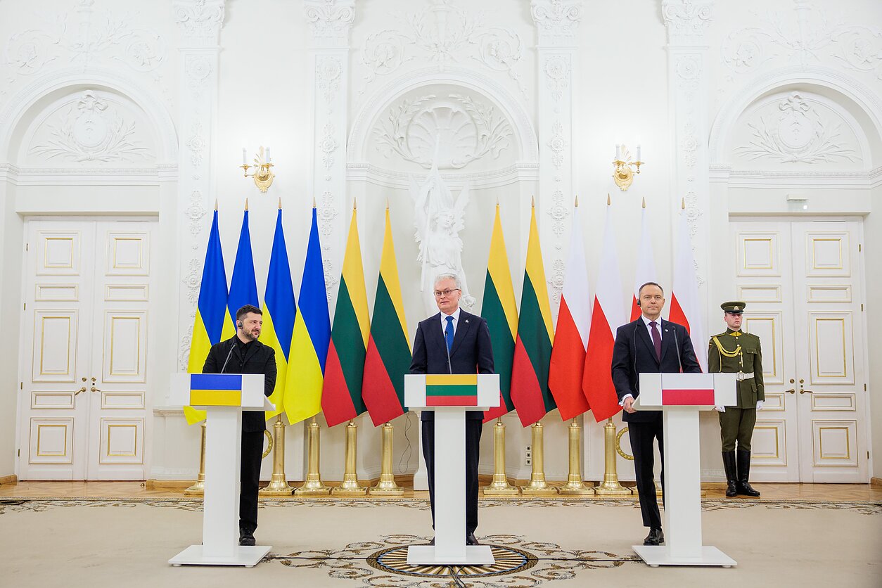Volodymyras Zelenskis, Gitanas Nausėda ir Karolis Nawrockis Volodymyras Zelenskis, Gitanas Nausėda ir Karolis Nawrockis